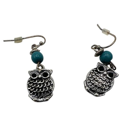 Owl statement Earrings silver and green - Picture 3 of 4